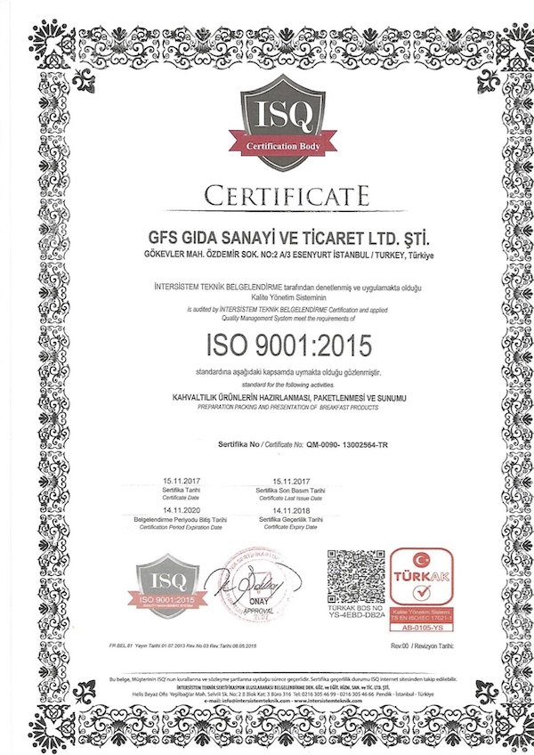 gfsgida Kalite Belgeleri ISO 9001